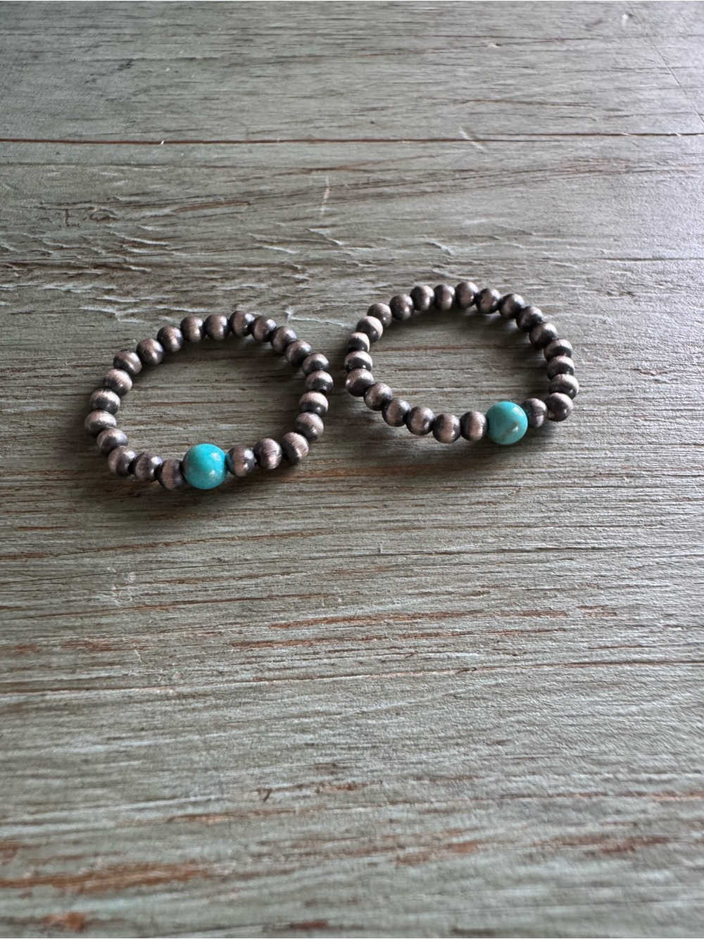 Kingman Turquoise Accent Beaded Stretch Ring